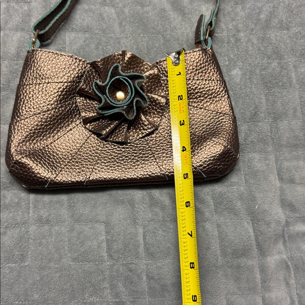Jazzd Faux Leather Purse, Gold, Blue, Flower, Crossbody, Adjustable Strap - Picture 9 of 9